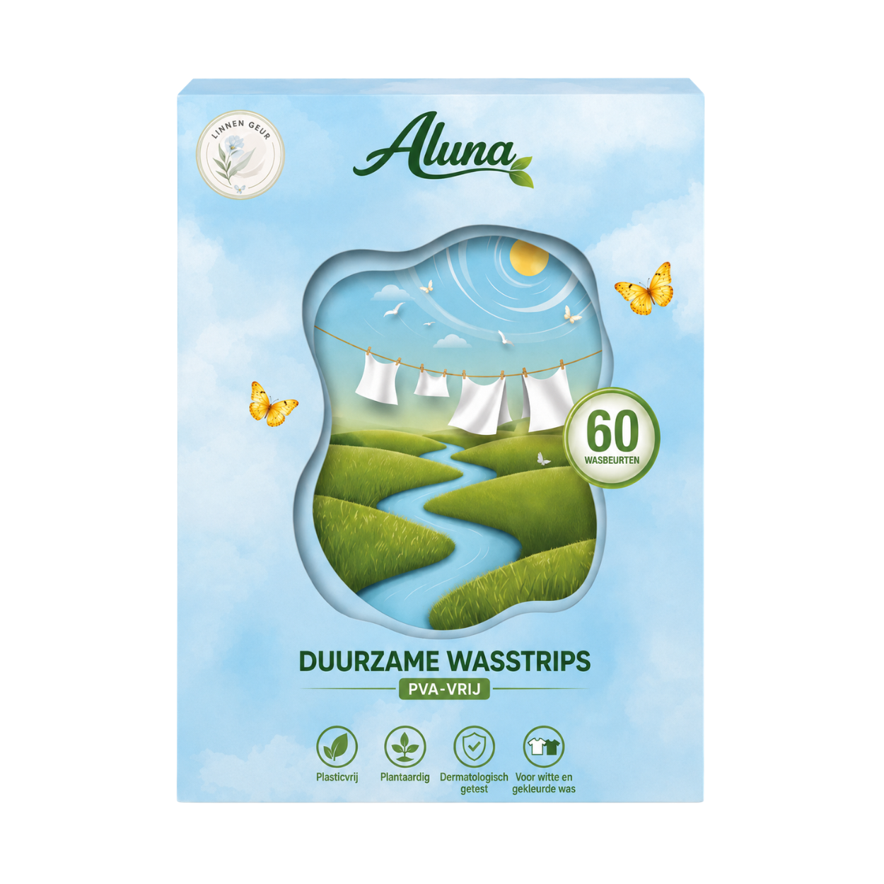 Doos Aluna PVA-vrije wasstrips met linnengeur – 60 wasbeurten